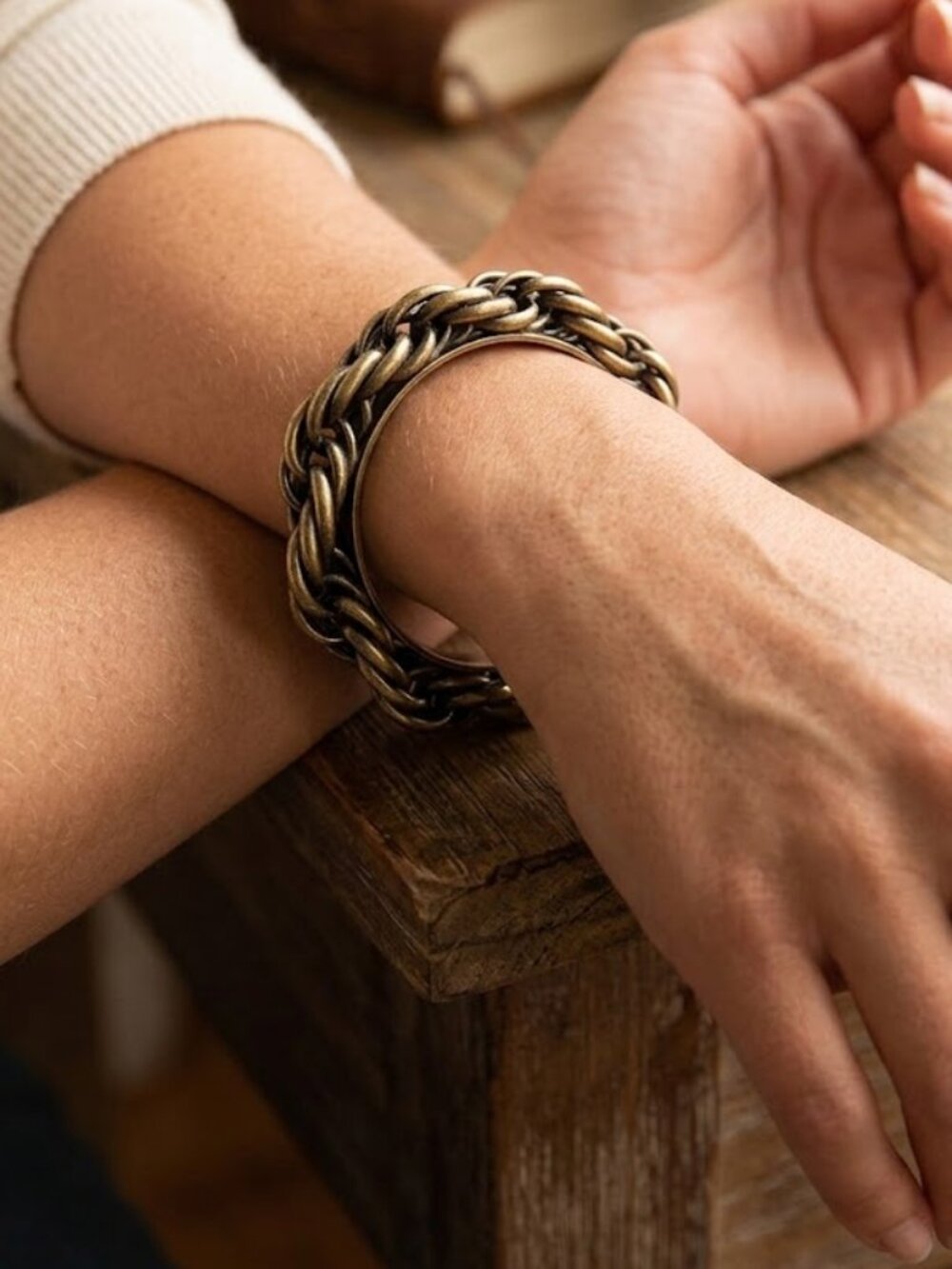 Large Chain Rope Bangle Heavy Metal Twisted Chunky Clunky Rock Jewelry Bracelet